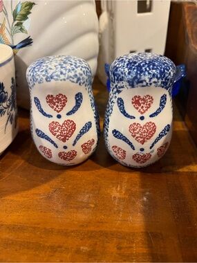 Vintage Ceramic Heart Salt & Pepper Shakers - Blue & Red